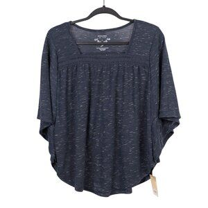 Sonoma Blouse Peasant Kimono L Womens NEW Blue Heathered Crochet Yoke Loose Fit